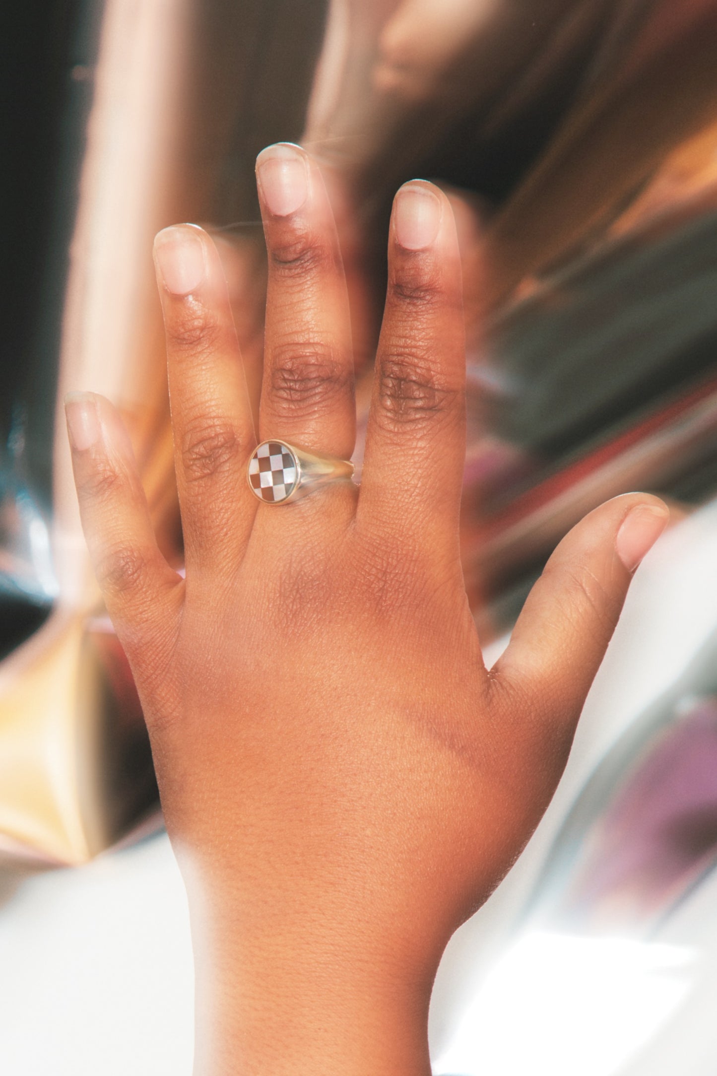 JOYTOAST x TAKE SHAPE STUDIO Checkerboard Stone Signet Ring