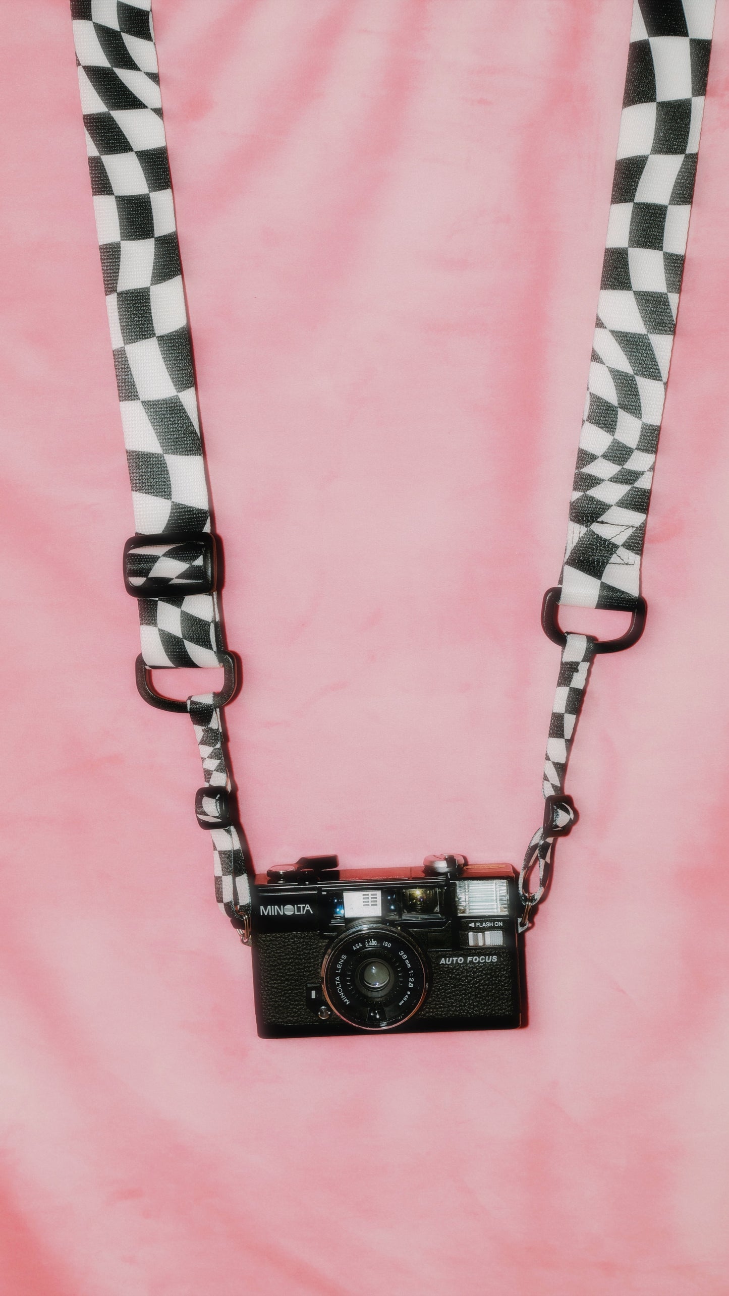 Black + Cream Wavy Check Camera Strap
